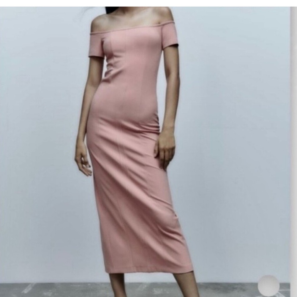 NWT Zara light pink, long, off the shoulder dress